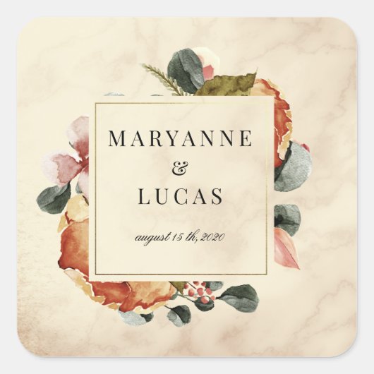 herfst waterverf gebladerte monogram bruiloft vierkante sticker (Voorkant)