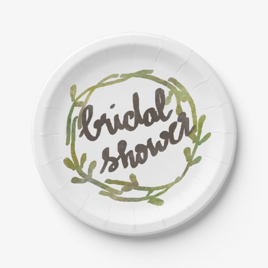 Herfst Waterverf Green Leaves Wedding Papieren Bordje (Voorkant)