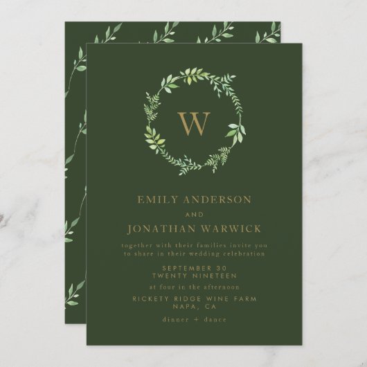 Herfst Waterverf Greenery Wreath Wedding Invitatio Kaart (Voorkant / Achterkant)