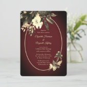 Herfst Waterverf Ivoor Bloemen Bourgogne Bruiloft Kaart (Staand voorkant)