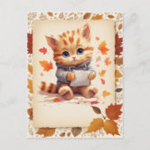 Herfst Waterverf Kitten met een letter - Briefkaart (Voorkant)