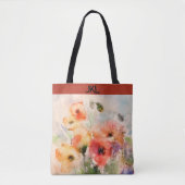 Herfst waterverf klaprozen monogram tote bag (Voorkant)