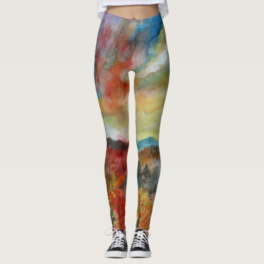 Herfst Waterverf Kunst Leggings (Voorkant)