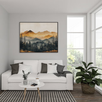 Herfst Waterverf Kunst: Vredig Bergbos Canvas Afdruk