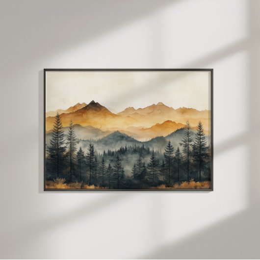 Herfst Waterverf Kunst: Vredig Bergbos Canvas Afdruk