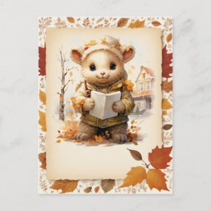 Herfst Waterverf Lam met een letter - Briefkaart