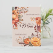 Herfst Waterverf Landelijk Bloemig Trouwmenu Menu (Staand voorkant)