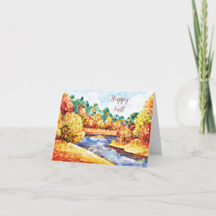 Herfst waterverf landschap met aanpasbare tekst kaart