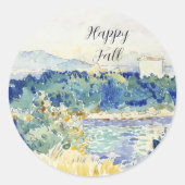 Herfst waterverf landschap met aanpasbare tekst ronde sticker (Voorkant)