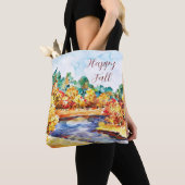 Herfst waterverf landschap met aanpasbare tekst tote bag (Dichtbij)