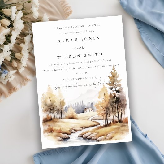 Herfst Waterverf Landschap Ochtend Na Kaart