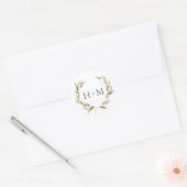Herfst Waterverf Laurel Wreath Monogram Wedding Ronde Sticker (Envelop)