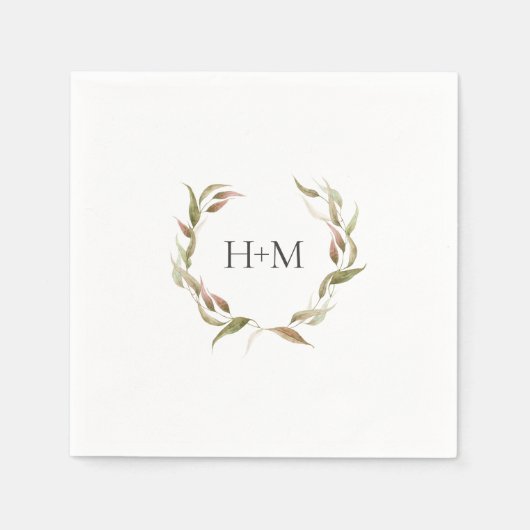 Herfst Waterverf Laurel Wreath Monogram Wedding Servet (Voorkant)