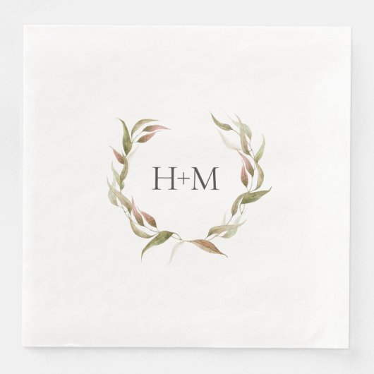 Herfst Waterverf Laurel Wreath Monogram Wedding Servet (Voorkant)