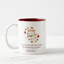 Herfst Waterverf Leaves Geef Bedankt Monogram Tweekleurige Koffiemok