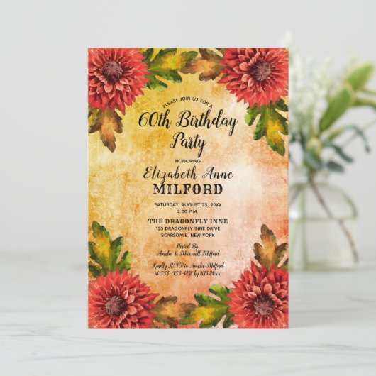 Herfst Waterverf Mums Floral 60e verjaardag Kaart (Staand voorkant)