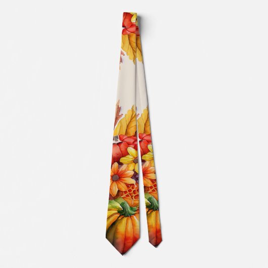 Herfst Waterverf Oogst Pompoen Herfst Bloemen Stropdas (Voorkant)