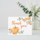 Herfst Waterverf Oranje pompoen bladeren dank u Briefkaart (Staand voorkant)