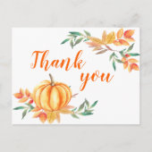 Herfst Waterverf Oranje pompoen bladeren dank u Briefkaart (Voorkant)