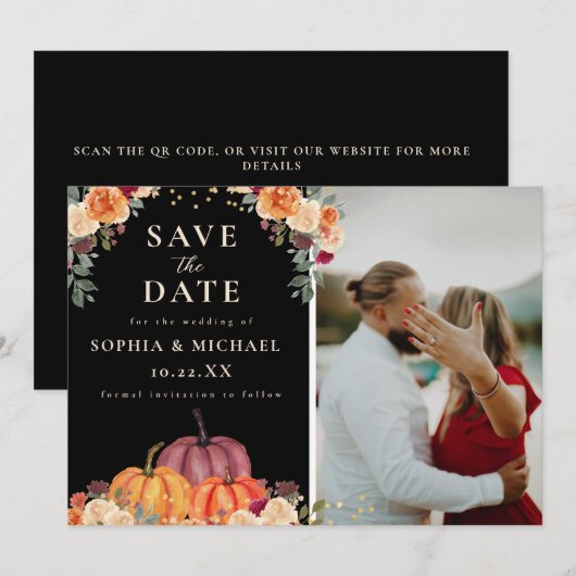 Herfst Waterverf Paar Foto Herfst Save The Date (Voorkant / Achterkant)