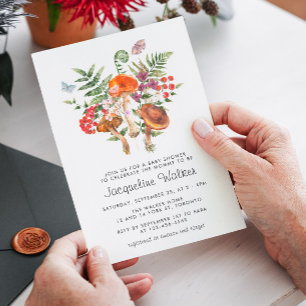 Herfst Waterverf Paddenstoel Baby shower Kaart