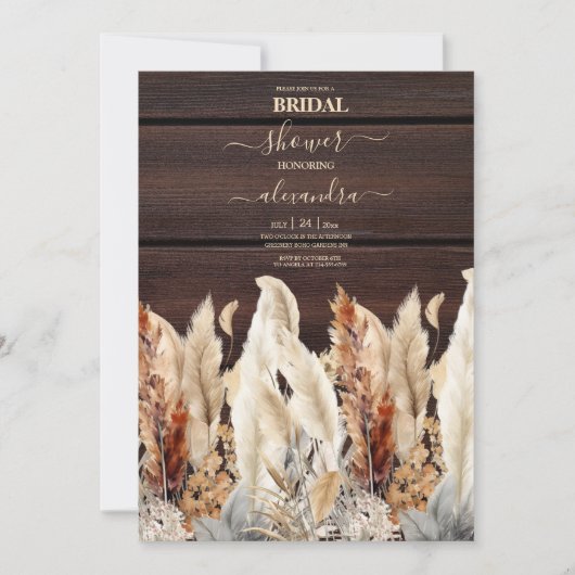 Herfst Waterverf Pampas Grass Bridal Kaart (Voorkant)