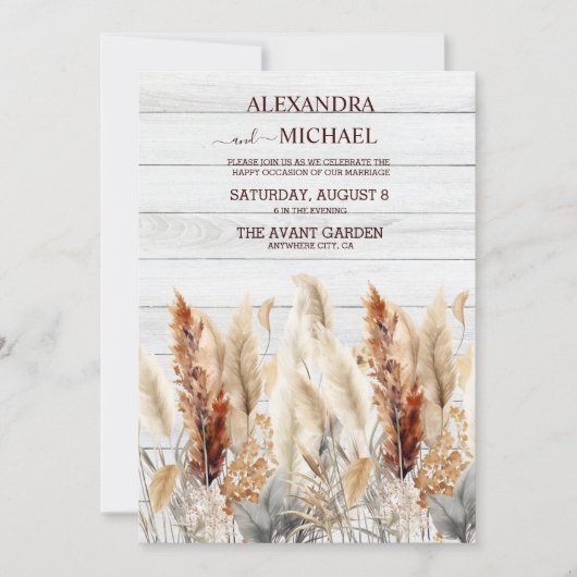 Herfst Waterverf Pampas Grass Bruiloft Kaart (Voorkant)