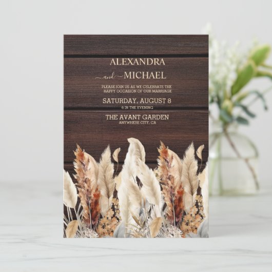 Herfst Waterverf Pampas Grass Bruiloft Kaart (Staand voorkant)