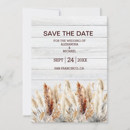 Herfst Waterverf Pampas Grass Bruiloft Save The Date (Voorkant)