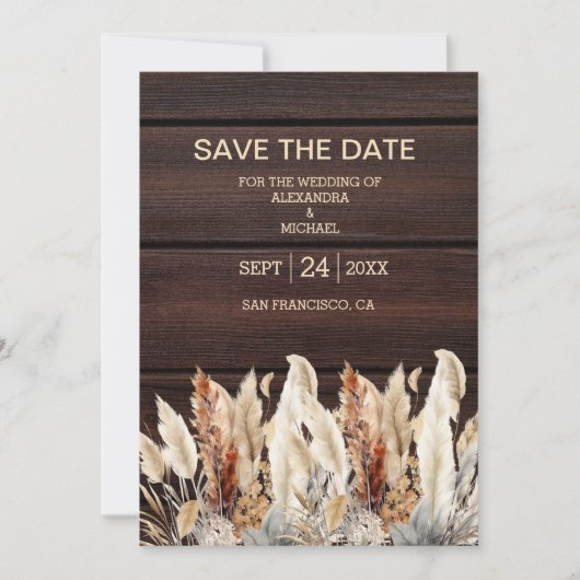 Herfst Waterverf Pampas Grass Bruiloft Save The Date (Voorkant)