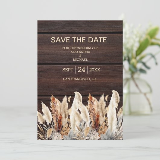 Herfst Waterverf Pampas Grass Bruiloft Save The Date (Staand voorkant)