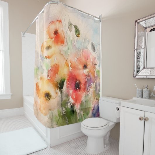 Herfst waterverf papaver douchegordijn (In situ)