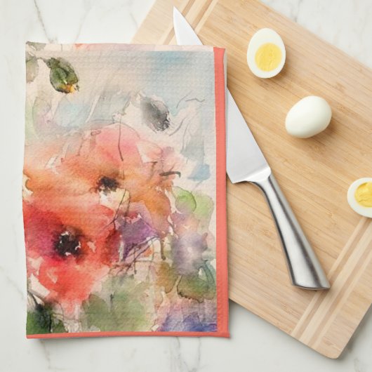 Herfst waterverf papaver theedoek (Quarter Fold)