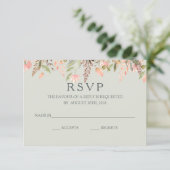 Herfst Waterverf Perzik en Groene Bruiloft RSVP Kaartje (Staand voorkant)