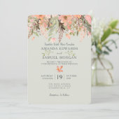 Herfst Waterverf Perzik en Groene Huwelijksuitnodi Kaart (Staand voorkant)