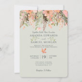 Herfst Waterverf Perzik en Groene Huwelijksuitnodi Kaart (Voorkant)