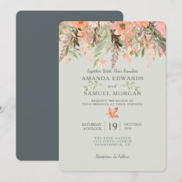 Herfst Waterverf Perzik en Groene Huwelijksuitnodi Kaart