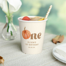Herfst Waterverf Pompoen 1e Verjaardag Papieren Bekers