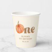 Herfst Waterverf Pompoen 1e Verjaardag Papieren Bekers (Voorkant)