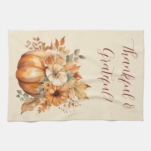 Herfst Waterverf pompoen bloemontwerp- Theedoek (Horizontaal)