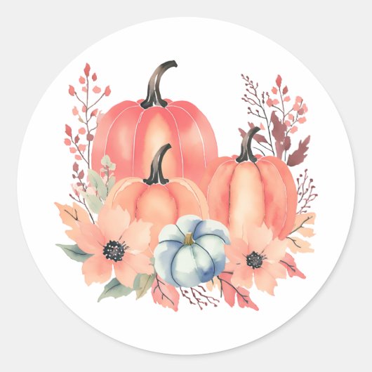 Herfst Waterverf Pompoen Boho Ronde Sticker (Voorkant)