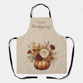 Herfst Waterverf Pompoen en Bloemen- Schort (Voorkant)