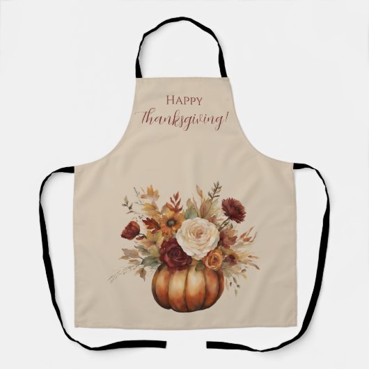 Herfst Waterverf Pompoen en Bloemen- Schort (Voorkant)