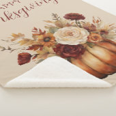 Herfst Waterverf Pompoen en Bloemen- Sherpa Deken (3/4)