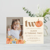 Herfst Waterverf Pompoen Foto 2e Verjaardag Kaart (Staand voorkant)