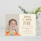 Herfst Waterverf Pompoen Foto Kinderen Verjaardag Kaart (Staand voorkant)