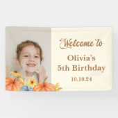 Herfst Waterverf Pompoen Foto Kinderen Verjaardag Spandoek (Horizontaal)