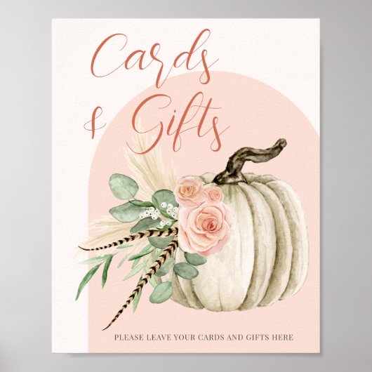 Herfst Waterverf Pompoen Roze Kaarten & Gift Table Poster (Voorkant)