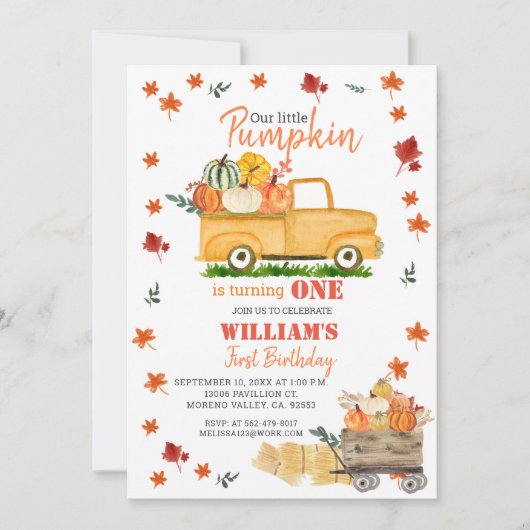 Herfst Waterverf pompoen verjaardag uitnodiging (Voorkant)