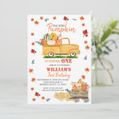 Herfst Waterverf pompoen verjaardag uitnodiging (Staand voorkant)